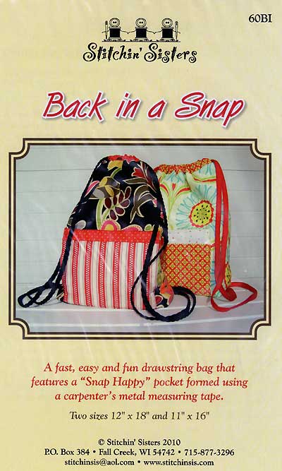 Back In A Snap Drawstring Backpack Pattern - Click Image to Close