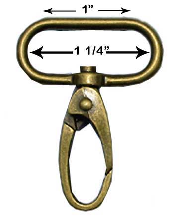 1" Swivel Spring Snap Hook - Antique Brass - Click Image to Close