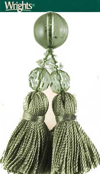 Beaded Tassel Zipper Pull in Sage Green - Click Image to Close